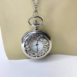 Pocket Watch Silver tone Pendant Necklace